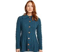Aran Woollen Mills Arran Cardigan évasé 100 % pure laine mérinos avec motif losanges (bleu sarcelle foncé, taille XXL), bleu sarcelle foncé, XX-Large
