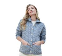 Aran Woollen Mills Cardigan Irlandais pour Femme en Maille Torsadée 100% Laine Mérinos avec Boutons et Deux Poches Avant (L) (Gris Océan, M)