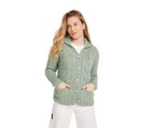 Aran Woollen Mills Cardigan Irlandais pour Femme en Maille Torsadée 100% Laine Mérinos avec Boutons et Deux Poches Avant (L) (Vert de Mer, XXL)