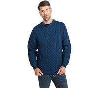 Aran Woollen Mills Inisheer Pull irlandais en tricot torsadé pour homme, 100 % laine irlandaise naturelle, Atlantique, Taille XL