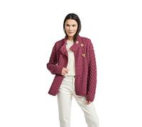 Aran Woollen Mills Louisburgh Cardigan irlandais asymétrique pour femme, 100 % laine mérinos super douce, tricot irlandais authentique, Rouge confiture, Taille M