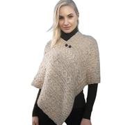 Aran Woollen Mills Oat Poncho With Button Detail