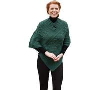 Aran Woollen Mills Poncho en laine mérinos pour femme - Confortable - Pull en tricot torsadé - Taille unique, Laine mérinos militaire, Taille unique