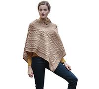 Aran Woollen Mills Poncho en laine mérinos pour femme - Confortable - Pull en tricot torsadé - Taille unique, marron, Taille unique