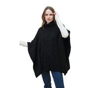 Aran Woollen Mills Poncho en laine mérinos super doux avec col en cascade pour femme, Noir , taille unique