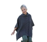 Aran Woollen Mills Poncho en laine mérinos ultra douce avec col bénitier, gris ardoise, Taille Unique