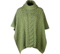Aran Woollen Mills Poncho en laine mérinos ultra douce avec col bénitier, vert prairie, Taille Unique