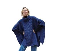Aran Woollen Mills Poncho super doux en laine mérinos col bénitier bleu encre - taille unique