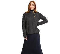 Aran Woollen Mills Pull Cardigan Asymétrique en Laine Mérinos Irlandaise Multi Torsadée (Gris Ardoise, M)