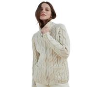 Aran Woollen Mills Pull Cardigan en Laine Mérinos à Glissière de Forme Irlandaise avec Col Roulé Simulé Fabriqué en Irlande (Naturelle, S)
