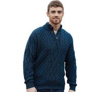 Aran Woollen Mills Pull Troyer en Laine Mérinos à Motif Irlandais Diamond (Bleu Atlantique, XL)