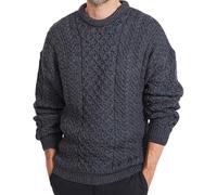 Aran Woollen Mills Pull unisex adulte - 100 % laine mérinos - col rond - manches longues - gris - hiver - classique - motif câble, charbon, L