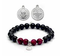 arana's - Bracelet Médaille Croix de Saint Benoît en argent sterling - Pierres naturelles de tourmaline noire et œil de tigre - Cadeaux originaux pour femme et homme - Protection du mauvais œil -