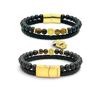 arana's Bracelet Médaille Croix Saint Benoît Tourmaline noire et cuir véritable Bracelet réglable jusqu'à 21,5 cm Protection contre le mauvais œil et les mauvaises énergies Guérison et guérison, 21,5