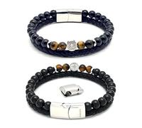 arana's Bracelet Médaille Croix Saint Benoît Tourmaline noire et cuir véritable Bracelet réglable jusqu'à 21,5 cm Protection contre le mauvais œil et les mauvaises énergies Guérison et guérison, 21,5