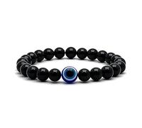 arana's Bracelet Turmaline noire avec œil turc - Perles en boules 8 mm - Pierres énergétiques pour femme et homme - Protection contre les ondes électromagnétiques et l'envie - Repousse les mauvaises
