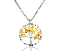 arana's® Pendentif citrine avec arbre de vie - Collier en acier inoxydable avec pierres naturelles pour homme et femme - Pierre de prospérité et d'abondance - Guérison et guérison (citrine)