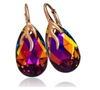 Arande Boucles d'oreilles volcan en argent plaqué or rose avec cristaux autrichiens originaux - Bijoux faits à la main