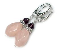 ARANDE Cristaux originaux Magnifique ensemble de boucles d'oreilles pendentif cœur quartz rose argent sterling 925 certificat