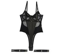 Aranmei Body pour femme avec haut sexy à armatures avec entrejambe à boutons-pression et bretelles de jambe et string, Noir , S