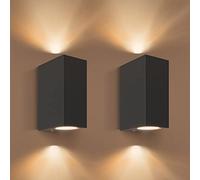 Aranzyec Lot de 2 appliques murales extérieures noires en aluminium - Applique murale extérieure GU10 - Étanche IP54 - Pour porte d'entrée, patio, terrasse, couloir, garage, porche