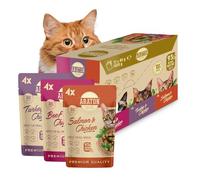 ARATON Assortiment sachets complets Chat, Trois Saveurs, 12 x 85 g