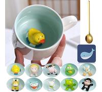 Arawat Canard Tasse Cadeau Drôle de tasse à café 3d animal Tasse céramique 350 ml Tasse à thé avec cuillère soucoupe Tasse à café Tasse à thé douce Tasse à café Cadeau d'anniversaire pour ami Garçon