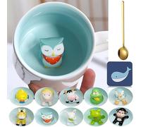 Arawat Hibou Tasse Cadeau 3d Animal Tasse Céramique Drôle de tasse à café 350 ml Tasse à thé avec cuillère & soucoupe Noël Thé Café Mug Doux Cadeau d'anniversaire pour ami Ami Tante Mamie