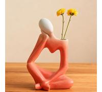 Arawat Penseur vase Déco Salon Moderne Corps Rouge Herbe Pampa Esthétique Fleurs Céramique Tulipe Sculpture 19 Cm