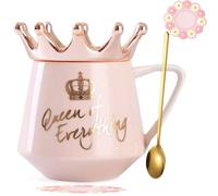 Arawat Queen Of Everything Mug Con Coperchio Corona Regina Elisabetta Mug Regalo Rosa 350 Ml Tazza In Ceramica Regalo Di Compleanno Per 20 30 40 50 60 70 80 90 Donne Regalo Per Ragazza Mamma Nonna