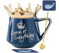Arawat Queen Of Everything Mug Con Coperchio Tazza Regalo Con Corona Tazza Da Caffè Blu Tazza Da Tè In Ceramica Da 350 Ml Regalo Di Compleanno Per Donne Ragazze Mamma Fidanzata