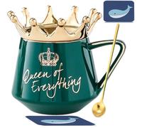 Arawat Queen Of Everything Tazza Con Coperchio 350 Ml En Céramique - Couronne Reine Elizabeth - Cadeau d'Anniversaire Pour Femmes 20-90 Ans, Filles, Maman, Amie