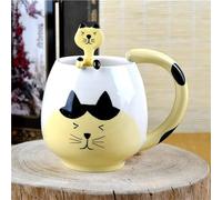 Arawat Tasse à café amusante Tasse à café Tasse à thé en céramique Chat avec cuillère et soucoupe 420 ml Grand 3D Tasse à café Chat mignon Tasse à thé Cadeau d'anniversaire pour petite amie, petit ami