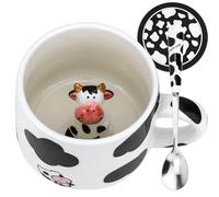 Arawat Tasse à café humoristique en forme de vache 350 ml avec cuillère et soucoupe en céramique, cadeau d'anniversaire pour femme, grand-mère, tante, tasse à café mignonne