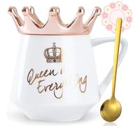 Arawat Tasse blanche mignonne avec couronne - Tasse à café 350 ml, céramique - Cadeau avec cuillère et soucoupe - Anniversaire femme, fille