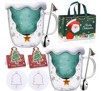 Arawat Tasse de Noël Cadeaux de Saint-Nicolas Noël Cadeau Saint-Nicolas Tasse 2 Ensembles Petits Cadeaux de Noël pour Femmes Hommes Employés Collègues Verres à Double Paroi Tasses de Noël Amie