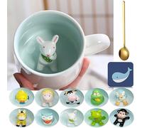 Arawat Tasse Lapin 3d Tasse Lapin Cadeau Drôle Animal Tasse à café Céramique 350 ml Tasse à thé avec cuillère & soucoupe Doux Thé Café Tasse Mignon Cadeau d'anniversaire pour ami Ami Tante