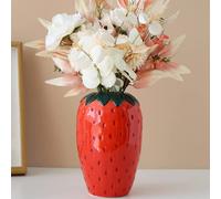 Arawat Vase Fraise Décoration Salon Moderne Vases Rouge Strawberry Decor Vase Fraise Beau Vase De Fleurs Décoration Esthétique Vase Tulipe Framboise Vase pour Fleurs d'herbe De La Pampa 20x14x14 cm