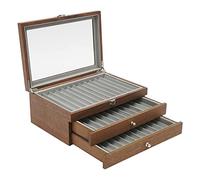 ARBGO Étui de rangement pour 34 stylos, à plume, avec vitrine, boîte de rangement en bois à 3 couches, avec verre transparent, vitrine, cadeau élégant, Noyer, rétro