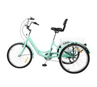 ARBGO Tricycle 24 pouces pour adulte - Vélo cruiser à 3 roues - Vélo tricycle à 7 vitesses - Avec panier de courses - Support lombaire - Turquoise