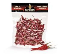 Arbol Whole Dried Chillies 75g - All Natural, High Heat, Sharp, Smoky Flavour for Authentic Mexican Taste. Great for Birria Tacos, Soups, Salsa, and Enchiladas. Use in Mexican, Chinese and Thai Dishes