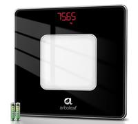 arboleaf Pèse-personne numérique de haute précision avec technologie Step-On et affichage LED clair - Pour personnes pesant du corps - En verre trempé - 180 kg - Piles incluses - Noir