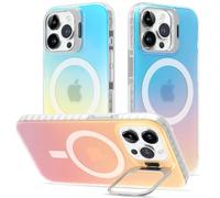 ÁRBOLORO Coque Béquille pour iPhone 14 Pro Max Compatible avec MagSafe, Magnétique Irisée Étui Housse avec Support Anneau Caméra Intégré Iridescent Mate Colorée Antichoc Translucide Irisé Case