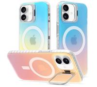 ÁRBOLORO Coque Béquille pour iPhone 16 Plus Compatible avec MagSafe, Magnétique Irisée Étui Housse avec Support Anneau Caméra Intégré Iridescent Mate Colorée Antichoc Translucide Irisé Case