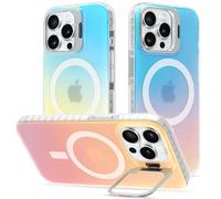 ÁRBOLORO Coque Béquille pour iPhone 16 Pro Max Compatible avec MagSafe, Magnétique Irisée Étui Housse avec Support Anneau Caméra Intégré Iridescent Mate Colorée Antichoc Translucide Irisé Case