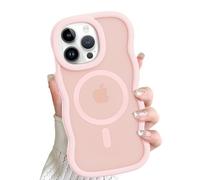ÁRBOLORO Magnétique Vague Coque pour iPhone 14 Pro Max Compatible avec MagSafe, Étui Housse Cadre Ondulé Translucide Mat Mignon Wave Frame Antichoc Protection Case pour Femme Fille, Rose