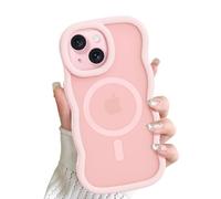 ÁRBOLORO Magnétique Vague Coque pour iPhone 15 Compatible avec MagSafe, Étui Housse Cadre Ondulé Translucide Mat Mignon Wave Frame Antichoc Protection Case pour Femme Fille, Rose