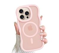 ÁRBOLORO Magnétique Vague Coque pour iPhone 16 Pro Compatible avec MagSafe, Étui Housse Cadre Ondulé Translucide Mat Mignon Wave Frame Antichoc Protection Case pour Femme Fille, Rose
