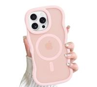 ÁRBOLORO Magnétique Vague Coque pour iPhone 16 Pro Max Compatible avec MagSafe, Étui Housse Cadre Ondulé Translucide Mat Mignon Wave Frame Antichoc Protection Case pour Femme Fille, Rose