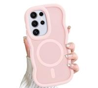 ÁRBOLORO Magnétique Vague Coque pour Samsung Galaxy S24 Ultra Compatible avec MagSafe, Étui Housse Cadre Ondulé Translucide Mat Mignon Wave Frame Antichoc Protection Case pour Femme Fille, Rose
